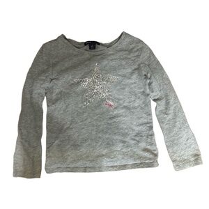 Gap Kids Long Sleeve T-Shirt Kids Size S 6-7 Grey Sequin Star Design Shimmer